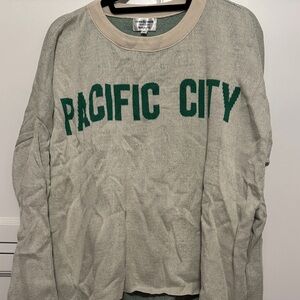 Pacific City Women's Crew Neck Sweater - Green and Cream